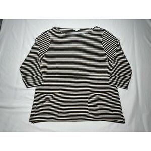J Jill Women Black Tan‎ Striped 3/4 Sleeve Pockets Ribbed Tunic Poly Top Lge